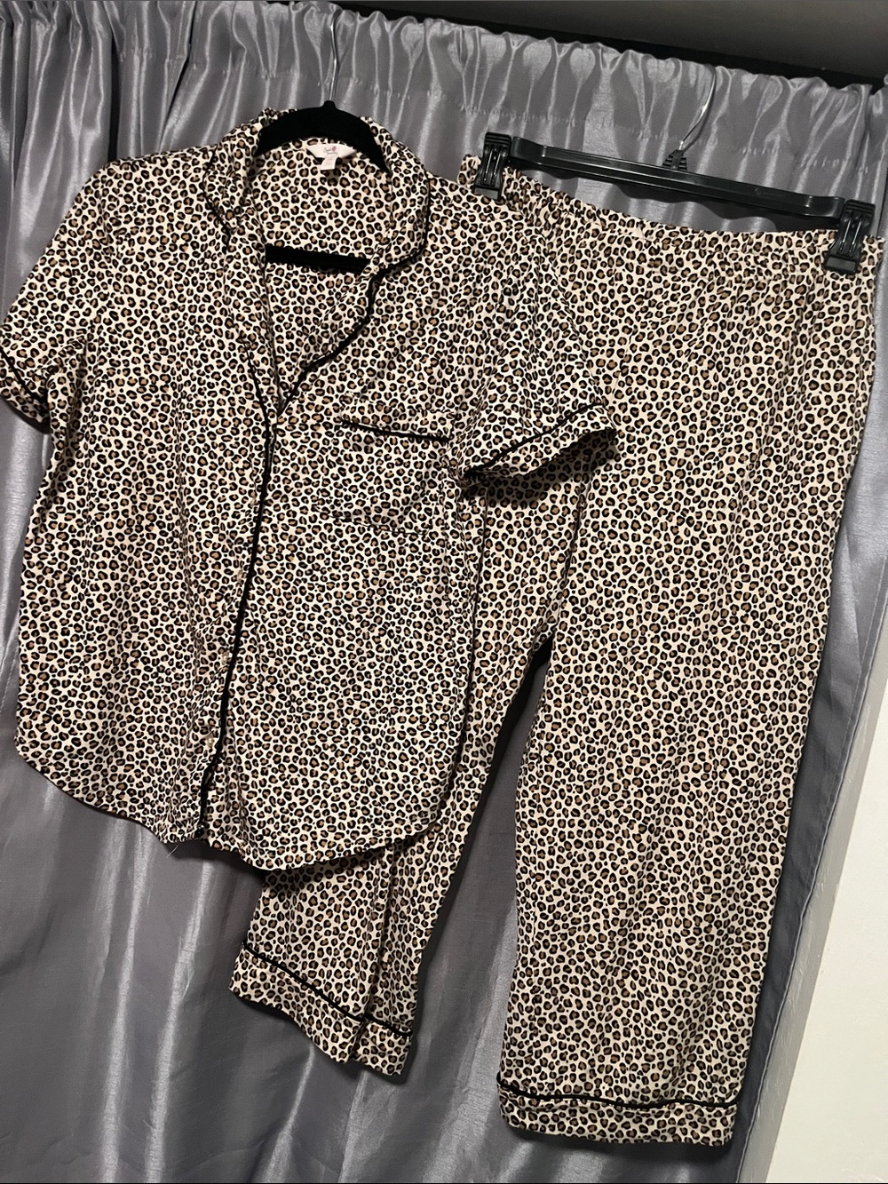Secret Treasures Beige and Black Leopard Print Pajama Set